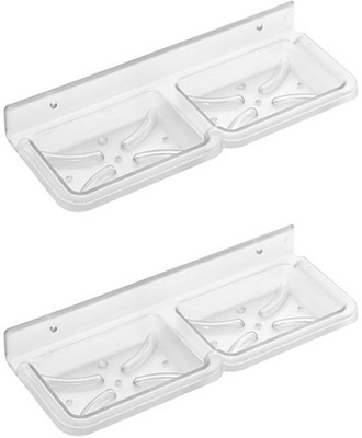 

QTM Abs Heavy Plastic Unbreakable Double Soap Dish Square Soap Holder Home Kitchen Bathroom Faucets Accessories. (Set of 2)(Transparent)