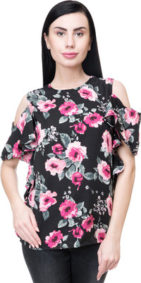 Emeros Party Short Sleeve Floral Print Women Black, Pink Top Emeros Party Short Sleeve Floral Print Women Black, Pink Top