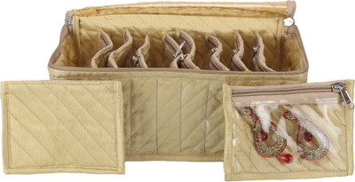 

E-Retailer Designer Jewellery Kit Organiser With 10 Pouches Jewellery Box/ Vanity Box(Gold)