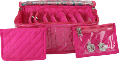 

E-Retailer Designer Jewellery Kit Organiser With 10 Pouches Jewellery Box/ Vanity Box(Pink)
