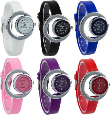 

Miss Perfect Silver case moon multi color 6 pack for girls Watch - For Women