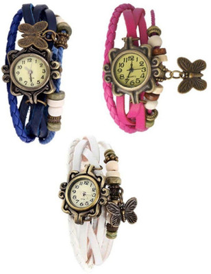 A to Z butterfly Butterfly Latkan Analogue Round Dial Leather Women
