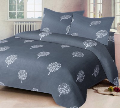Home Candy 120 TC Microfiber Double Motifs Flat Bedsheet(Pack of 1, Grey)