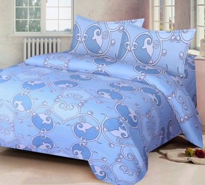 Home Candy 120 TC Microfiber Double Abstract Flat Bedsheet(Pack of 1, Sky Blue)