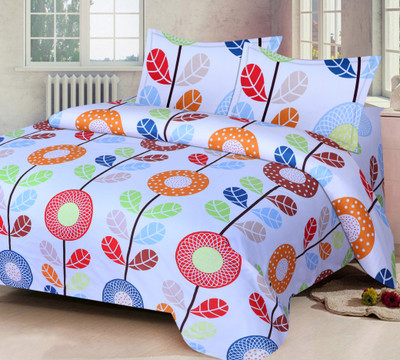 Home Candy 120 TC Microfiber Double Printed Flat Bedsheet(Pack of 1, Multicolor)