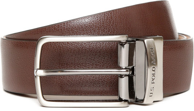 

U.S. Polo Assn Men Brown, Maroon Genuine Leather Reversible Belt, Brown and tan