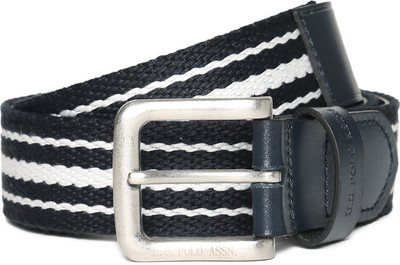 

U.S. Polo Assn Men Blue, White Canvas Belt, Navy