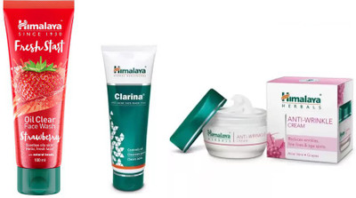 

Himalaya fresh start oil clear strawberry face wash, clarina anti acne face mask, anti wrinkle cream(Set of 3)
