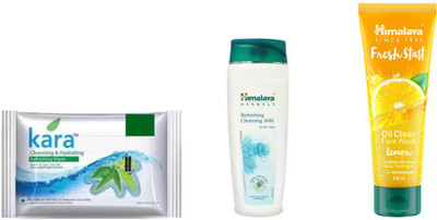 

Himalaya refreshing cleansing milk, kara skin care wipes, Fresh Start Oil Clear lemon Face Wash(Set of 3)