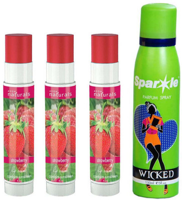 

Avon Anew three Herbal Strawberry Lip Balm Berry-Flavour (4.5 g) With one sparkle perfume spray 150 ml(Set of 4)