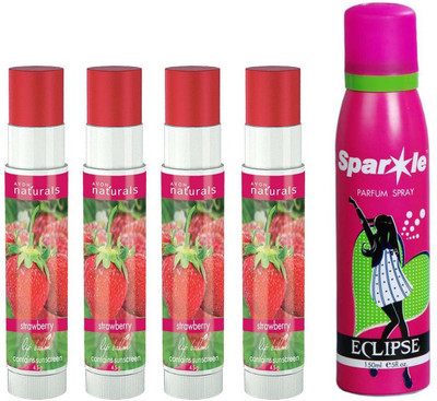 

Avon Anew four Herbal Strawberry Lip Balm Berry-Flavour (4.5 g) With one sparkle perfume spray 150 ml(Set of 5)