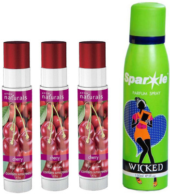 

Avon Anew three Naturals Lip Balm Cherry (4.5 g) With one sparkle perfume spray 150 ml(Set of 4)