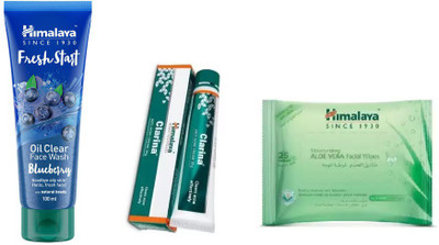 

Himalaya fresh start oil clear blueberry face wash, clarina anti acne cream, moisturizing aloe vera facial wipes(Set of 3)