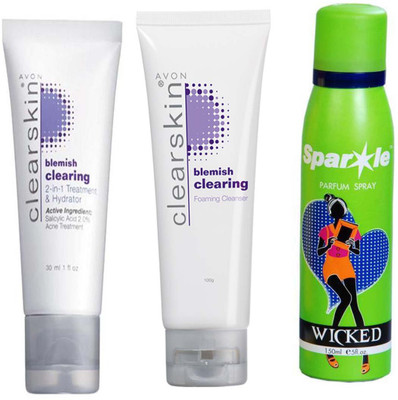 

Avon Anew Clear Skin Foaming Cleanser (100 ml) & CLEARSKIN BLEMISH MULTI - PURPOSE TREATMENT (30 ml) With one sparkle perfume spray 150 ml(Set of 3)