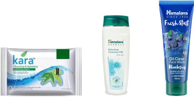 

Himalaya refreshing cleansing milk, kara skin care wipes, Fresh Start Oil Clear Blueberry Face Wash(Set of 3)