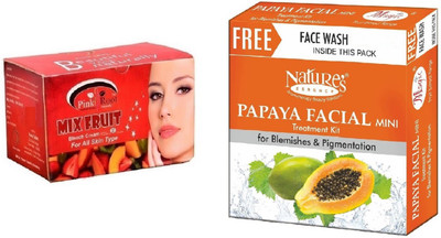 

Pink Root Mix Fruit Bleach 250g and Nature's Essence Papaya Facial Mini Treatment Kit for Blemishes &Pigmentation 52g + 65ml(Set of 2)
