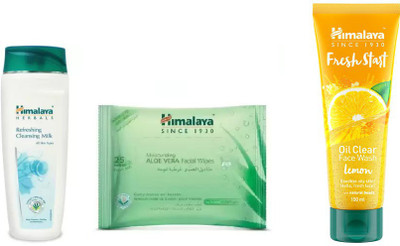 

Himalaya fresh start oil clear lemon face wash, moisturizing, refreshing cleansing milk, moisturizing aloe vera facial wipes(Set of 3)