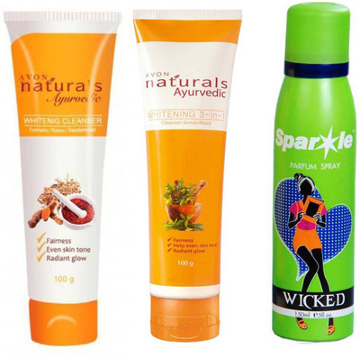 

Avon Anew Naturals Ayurvedic Whitening 3-in-1(Cleanser-Scrub-Mask) (100 g) & one Ayurvedic Whitening Cleanser (100 ml) With one sparkle perfume spray 150 ml(Set of 3)