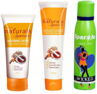

Avon Anew Ayurvedic Whitening Cleanser (100 ml) & one Ayurvedic Whitening Cream (50 g) With one sparkle perfume spray 150 ml(Set of 3)