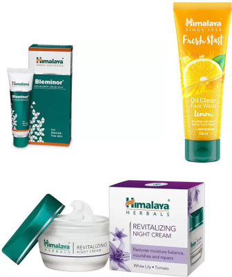 

Himalaya Bleminor Anti Blemish Cream, Revitalizing Night Cream, Fresh Start Oil Clear lemon Face Wash(Set of 3)