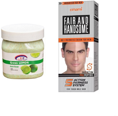 

Pink Root Green Lemon Scrub 500ml, Emami Fair & Handsome 30g(Set of 2)