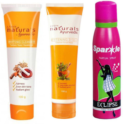 

Avon Anew Naturals Ayurvedic Whitening 3-in-1(Cleanser-Scrub-Mask) (100 g) & one Ayurvedic Whitening Cleanser (100 ml) With one sparkle perfume spray 150 ml(Set of 3)