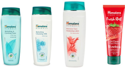 

Himalaya Refreshing clarifying toner, refreshing cleansing milk, intensive face moisturizing lotion, Fresh Start Oil Clear Strawberry Face Wash(Set of 4)