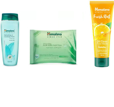 

Himalaya fresh start oil clear lemon face wash, refreshing clarifying, moisturizing aloe vera facial wipes(Set of 3)