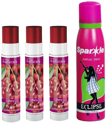 

Avon Anew three Naturals Lip Balm Cherry (4.5 g) With one sparkle perfume spray 150 ml(Set of 4)