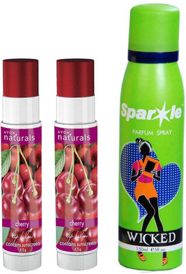 

Avon Anew two Naturals Lip Balm Cherry (4.5 g) With one sparkle perfume spray 150 ml(Set of 3)