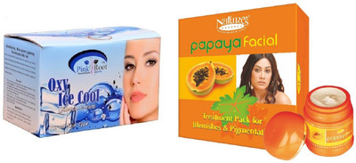 

Pink Root Oxy Ice Bleach 250g and Nature's Essence Papaya Facial Treatment Kit for Blemishes &Pigmentation 180g(Set of 2)