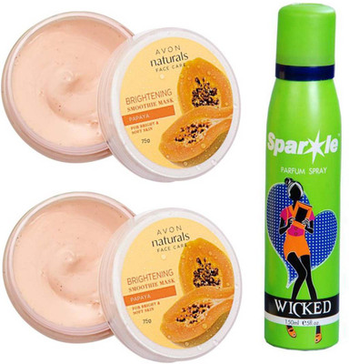 

Avon Anew two papaya whitening smoothies face mask (75 g) With one sparkle perfume spray 150 ml(Set of 3)
