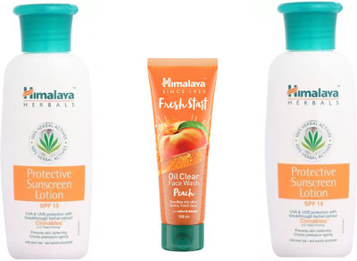 

Himalaya Protective Sunscreen Lotion, Fresh Start Oil Clear peach Face Wash(Set of 3)