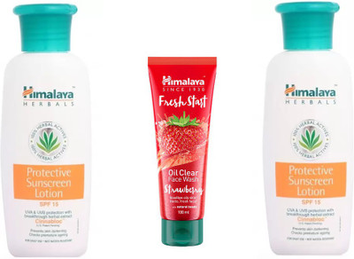 

Himalaya Protective Sunscreen Lotion, Fresh Start Oil Clear Strawberry Face Wash(Set of 3)