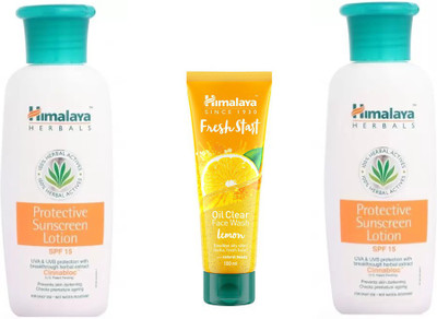 

Himalaya Protective Sunscreen Lotion, Fresh Start Oil Clear lemon Face Wash(Set of 3)
