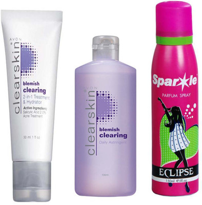 

Avon Anew CLEARSKIN BLEMISH CLEARING DAILY ASTRINGENT 100ML CLEARSKIN BLEMISH MULTI - PURPOSE TREATMENT (30 ml) With one sparkle perfume spray 150 ml(Set of 3)