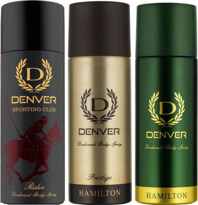 

Denver Sporting Club New Rider, Hamilton & Prestige Deodorant Body Spray - For Men(495 ml, Pack of 3)