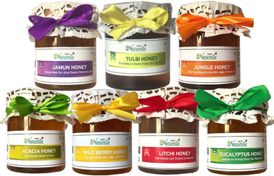 

Farm Naturelle (Pack of 7x250Gms) Forest Flower Honey/Jungle Honey, Tulsi Flower Honey, Jamun Flower Forest Honey, Acacia Honey, Litchi Honey, Wild Berry/Sidr Forest Honey, Eucalyptus Honey Combo(7)