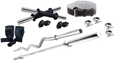 

Monika Sports 3 ft straight rod + 3 ft curl rod with 4 locks + 2 dumbell rods + gym belt + gym gloves for exercise Home Gym Kit