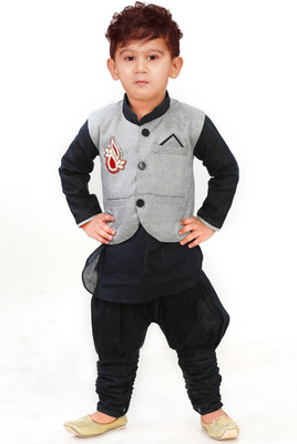 

FTC Bazar Boys Kurta, Waistcoat and Pyjama Set, Black