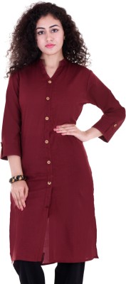 VAIDIKI Women Embellished, Solid Frontslit Kurta(Maroon)