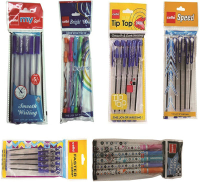 

Cello FASTER GRIP BALL PEN+SPEED BALL PEN +TIP TOP DARK BALL PEN+SUPER STAR GEL PEN+BRIGHT 'O' BALL PEN +MY GEL PEN Ball Pen(Pack of 6)