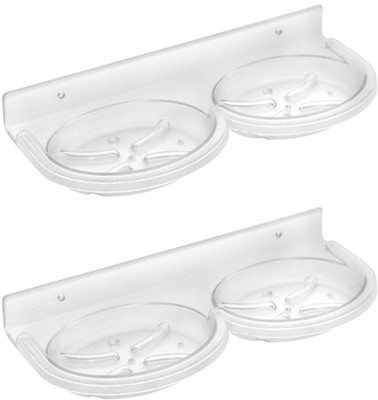 

QTM Abs Heavy Plastic Unbreakable Double Soap Dish Oval Soap Holder Home Kitchen Bathroom Faucets Accessories. (Set of 2)(Transparent)