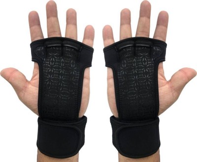 KOBO Exercise Weight Lifting Grippy Hand Protector Padded For Cross & Functional Training With Wrist Support Gym & Fitness Gloves(Black)