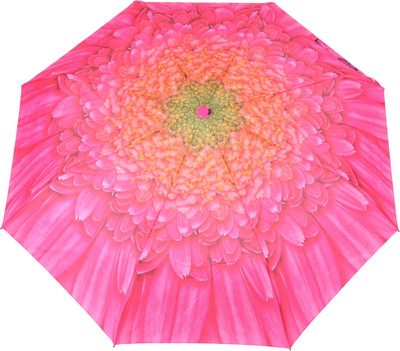 

FabSeasons Flower / Floral Digital Pink & Orange Printed Semi Automatic 3 fold Umbrella for Rains, Summer and all Seasons Umbrella(Pink)