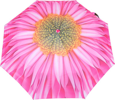 

FabSeasons Flower / Floral Digital Pink & G Printed Semi Green automatic 3 fold Umbrella for Rains, Summer and all Seasons Umbrella(Pink)