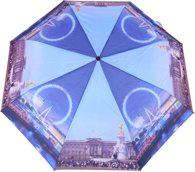 

FabSeasons London Digital Printed, 3 Fold Fancy Semi Automatic Umbrella for Rains, Summer and all seasons Umbrella(Blue)