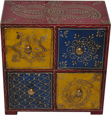 

Desert Overseas Wooden Multicolor Hand Painted 4 Drawer Box Without Molding Mulri Use Vanity Box(Multicolor)