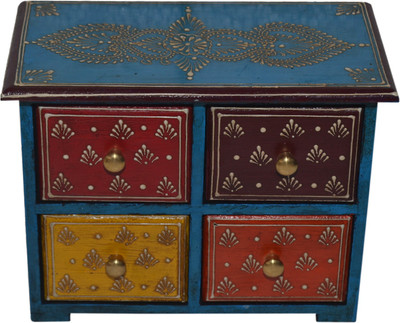 

Desert Overseas Wooden Multicolor Hand Painted 4 Drawer Box Regular Molding Mulri Use Vanity Box(Multicolor)
