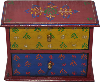

Desert Overseas Wooden Multicolor Hand Painted 2 Drawer Box Vertical Mulri Use Vanity Box(Multicolor)